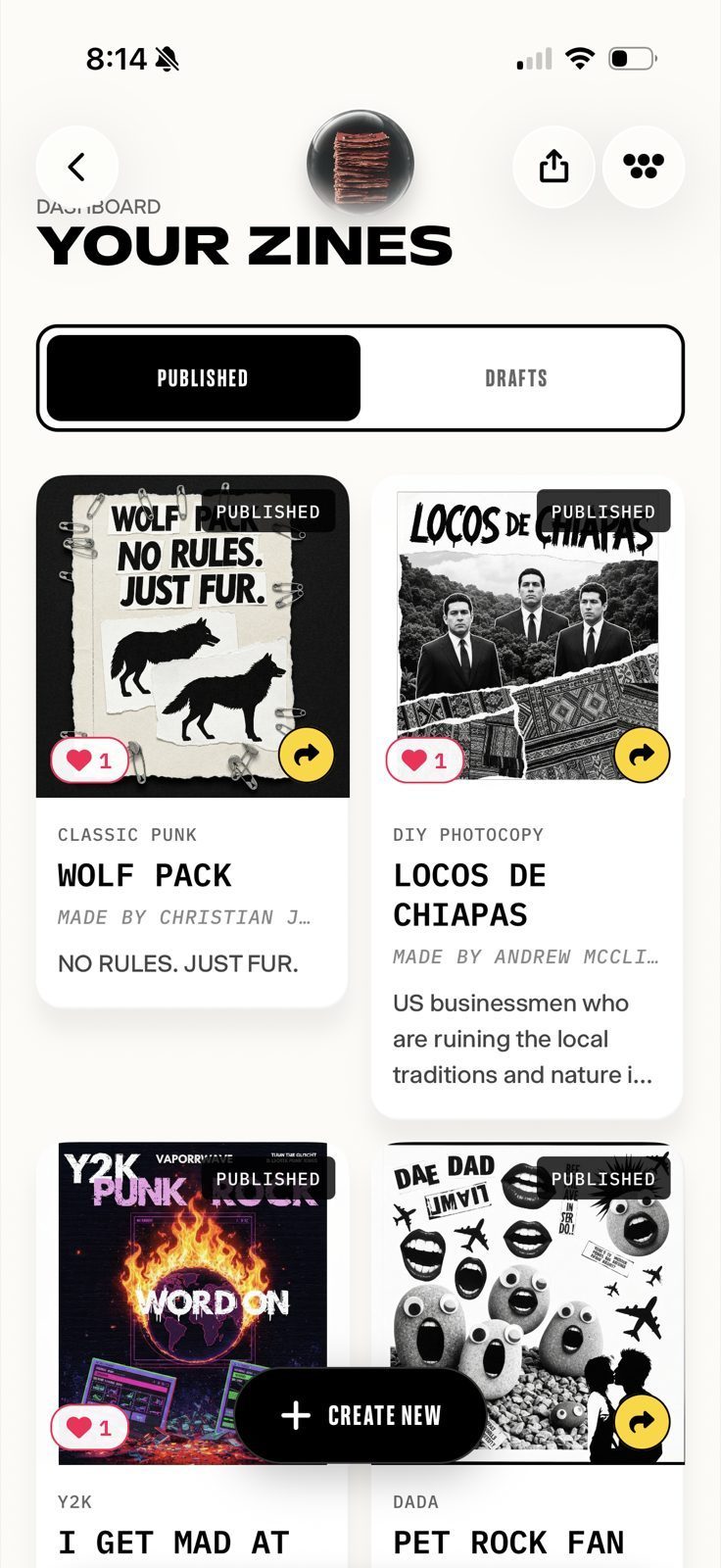 Your Zines — a Wabi app for publishing tiny illustrated zines (Wolf Pack, Locos de Chiapas, etc.).